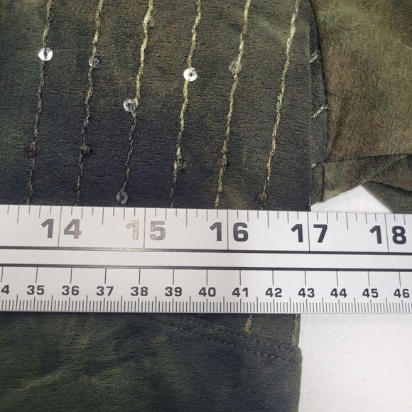Green brown grunge fairy 3/4 sleeve sequin earthy goblincore top size small - Picture 4 of 5